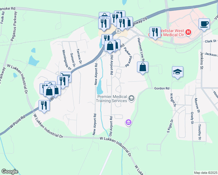 map of restaurants, bars, coffee shops, grocery stores, and more near 700 Old Airport Road in LaGrange