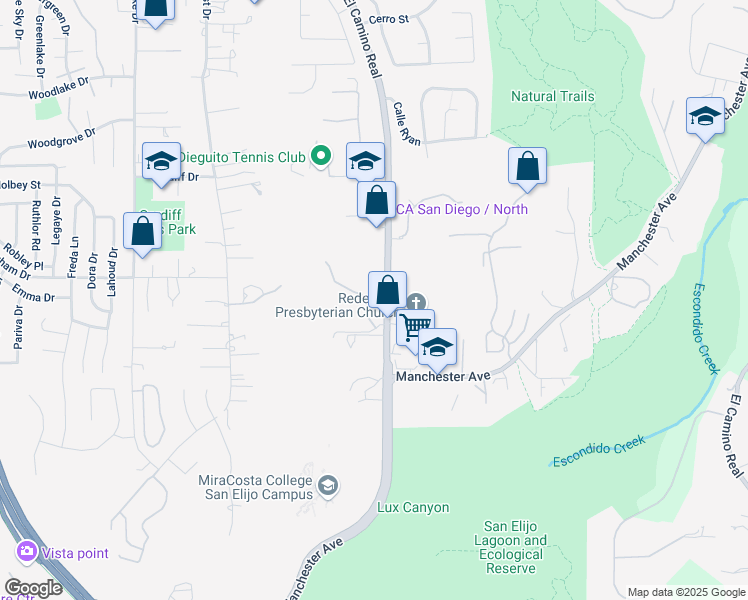 map of restaurants, bars, coffee shops, grocery stores, and more near 1910 South El Camino Real in Encinitas