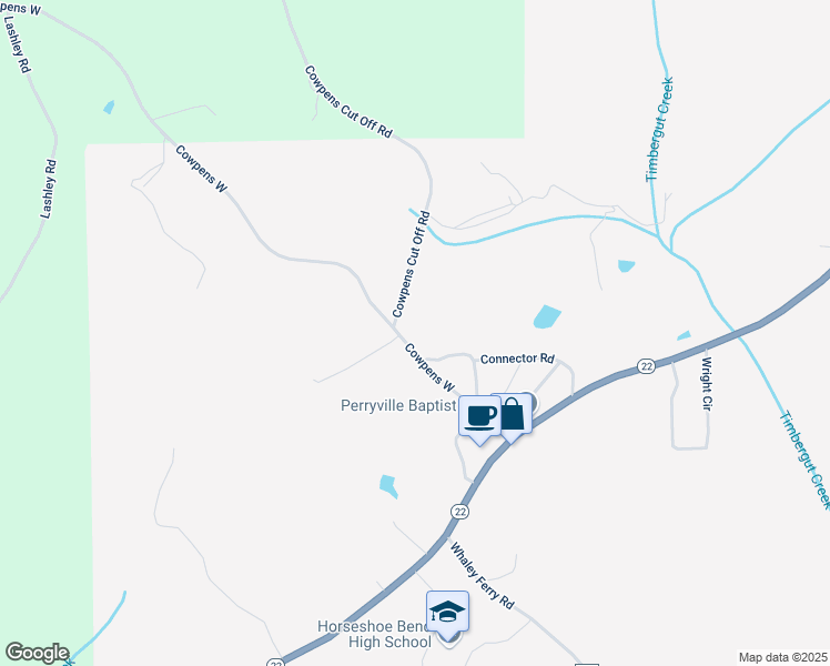 map of restaurants, bars, coffee shops, grocery stores, and more near 336 Cowpens West in New Site