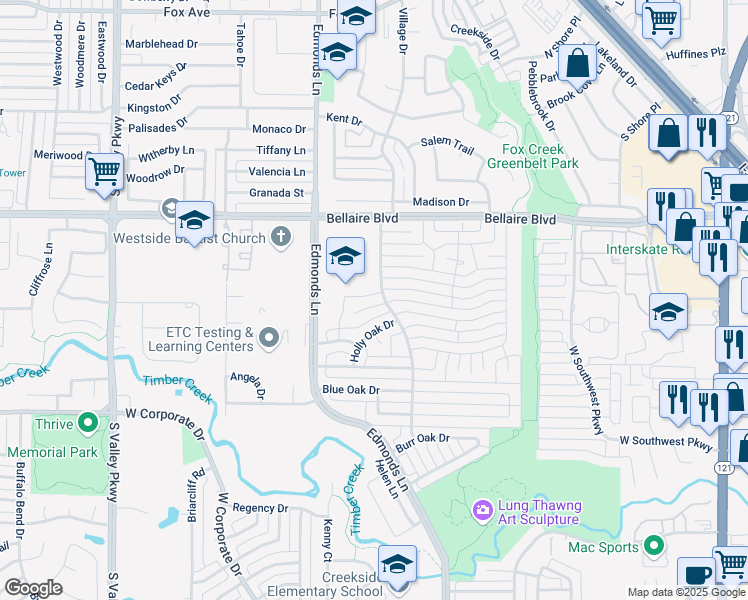 map of restaurants, bars, coffee shops, grocery stores, and more near 810 Mockingbird Circle in Lewisville