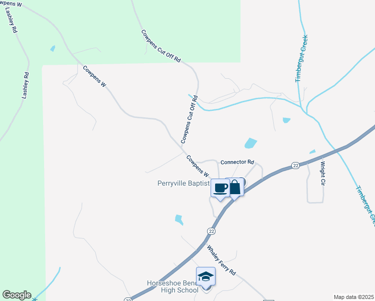 map of restaurants, bars, coffee shops, grocery stores, and more near 336 Cowpens West in New Site