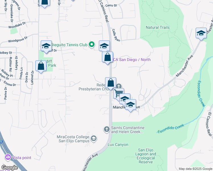 map of restaurants, bars, coffee shops, grocery stores, and more near 1810 South El Camino Real in Encinitas