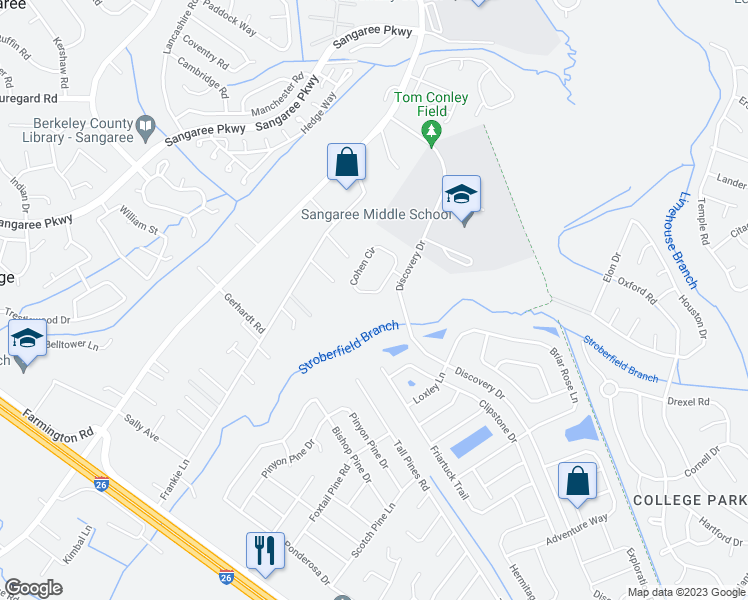 map of restaurants, bars, coffee shops, grocery stores, and more near 347 Cohen Cir in Ladson