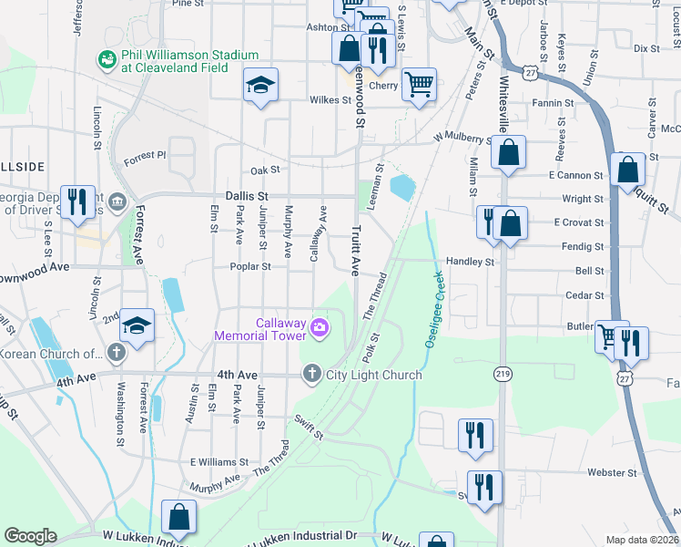 map of restaurants, bars, coffee shops, grocery stores, and more near 914 Todd Street in LaGrange
