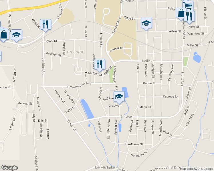 map of restaurants, bars, coffee shops, grocery stores, and more near 900 Washington Street in LaGrange