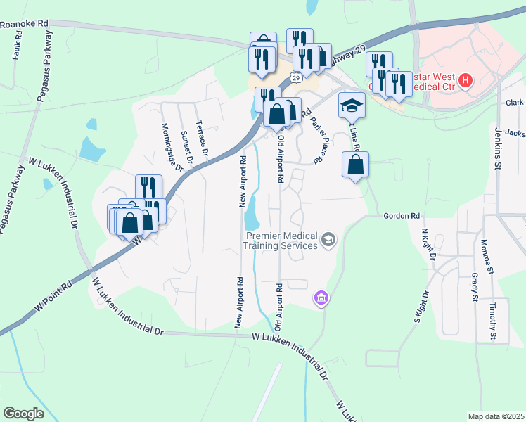 map of restaurants, bars, coffee shops, grocery stores, and more near 700 Old Airport Road in LaGrange