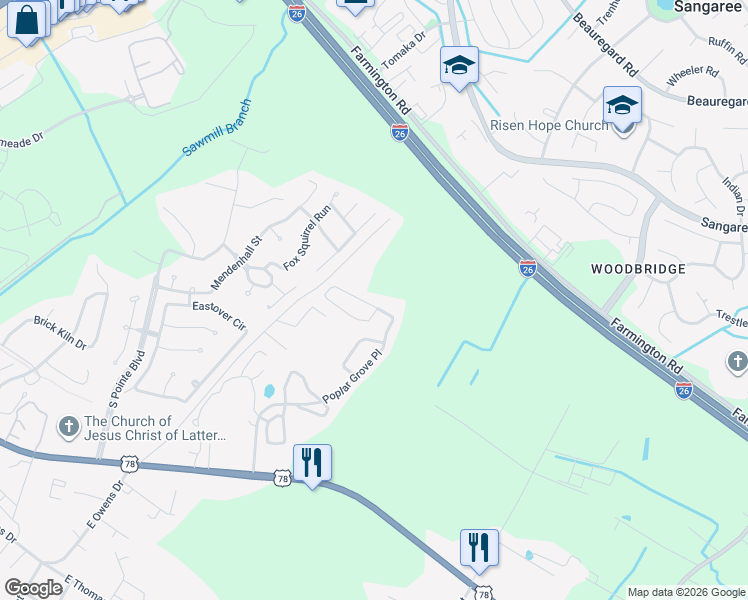 map of restaurants, bars, coffee shops, grocery stores, and more near 2004 Poplar Grove Place in Summerville