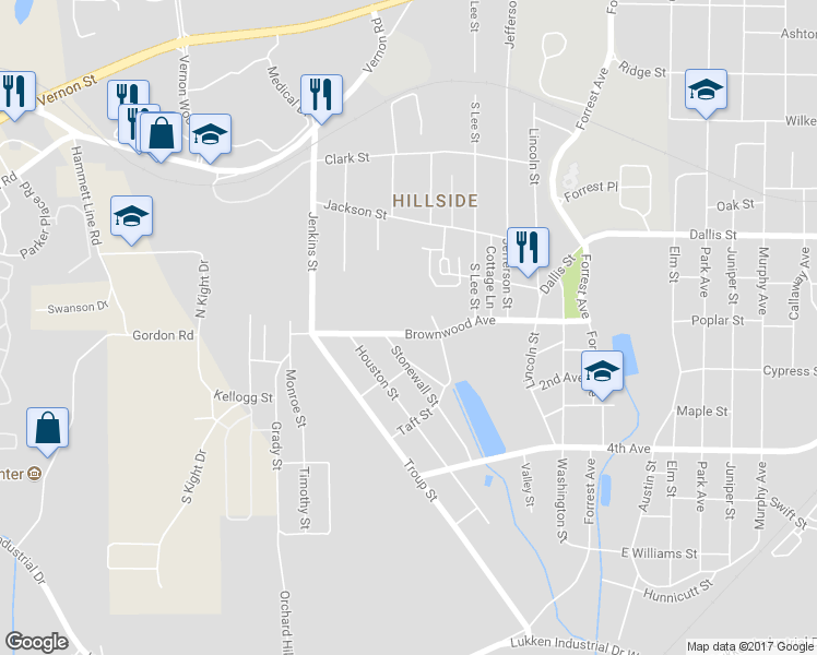 map of restaurants, bars, coffee shops, grocery stores, and more near 1514 Brownwood Avenue in LaGrange