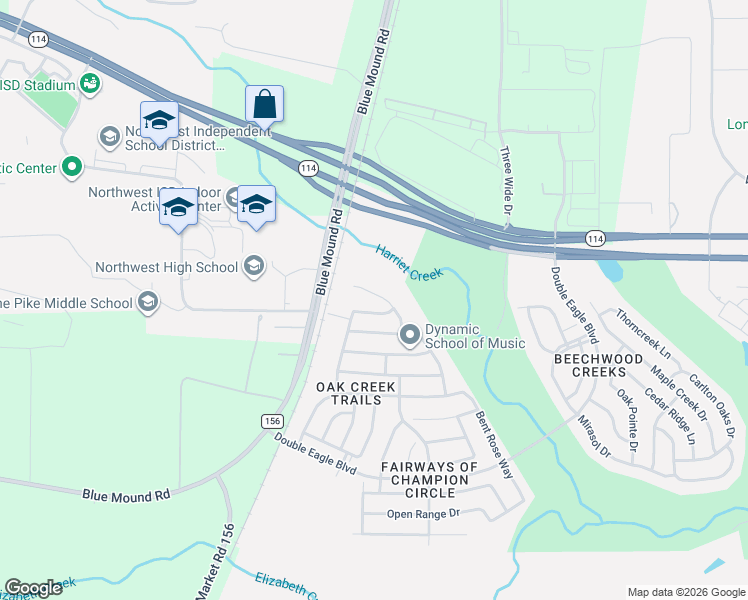 map of restaurants, bars, coffee shops, grocery stores, and more near 2424 Pumpjack Drive in Fort Worth