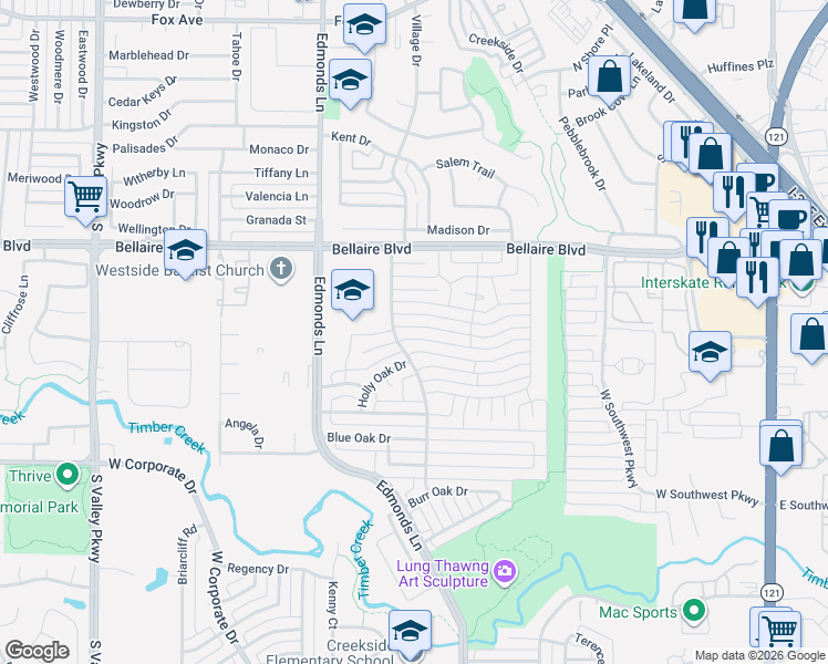 map of restaurants, bars, coffee shops, grocery stores, and more near 769 Red Wing Drive in Lewisville
