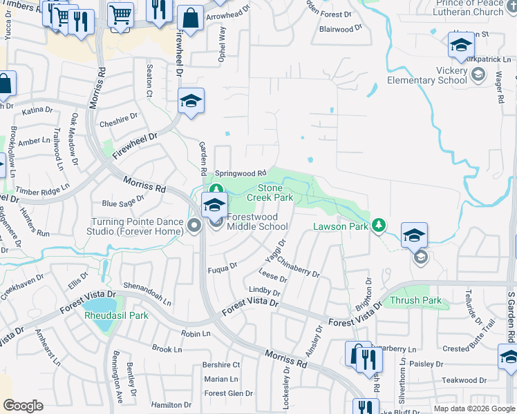 map of restaurants, bars, coffee shops, grocery stores, and more near 1508 River Birch Drive in Flower Mound