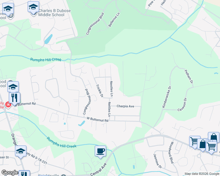 map of restaurants, bars, coffee shops, grocery stores, and more near 215 Trickle Drive in Summerville