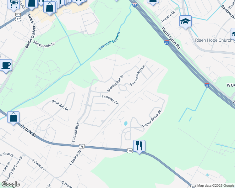 map of restaurants, bars, coffee shops, grocery stores, and more near 302 McDougal Circle in Summerville