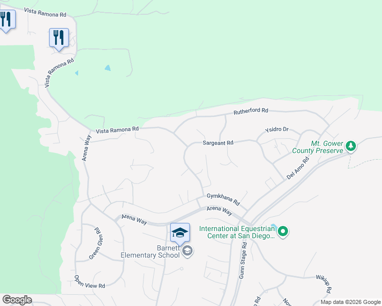 map of restaurants, bars, coffee shops, grocery stores, and more near 24093 Sargeant Road in Ramona