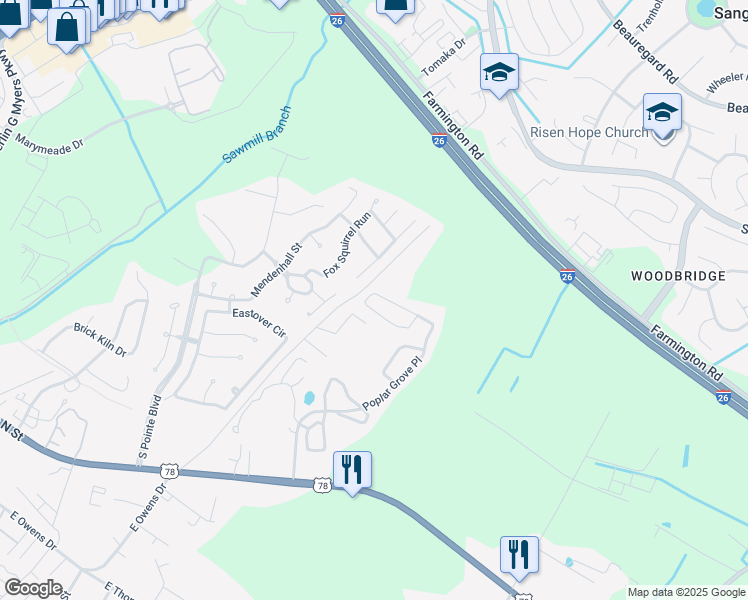 map of restaurants, bars, coffee shops, grocery stores, and more near 3102 Poplar Grove Place in Summerville
