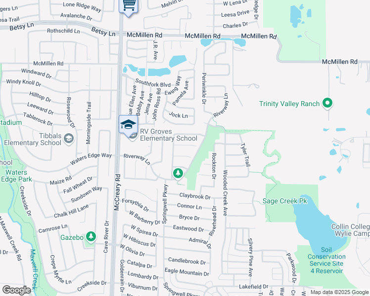 map of restaurants, bars, coffee shops, grocery stores, and more near 3204 Edgebrook Court in Wylie