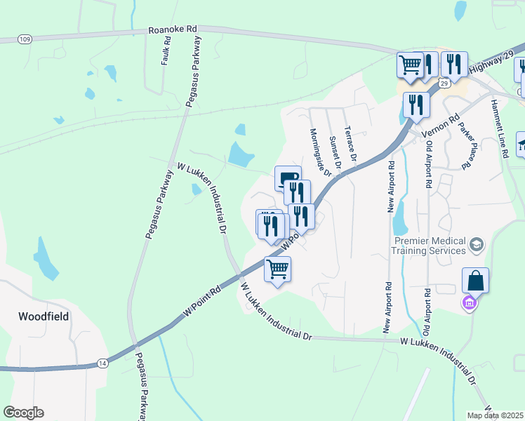 map of restaurants, bars, coffee shops, grocery stores, and more near 2184 West Point Road in LaGrange