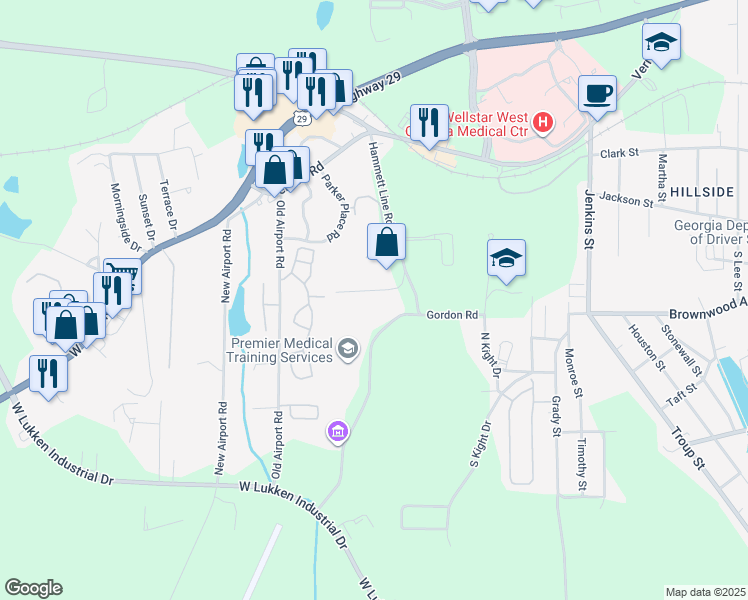 map of restaurants, bars, coffee shops, grocery stores, and more near 66 Swanson Drive in LaGrange