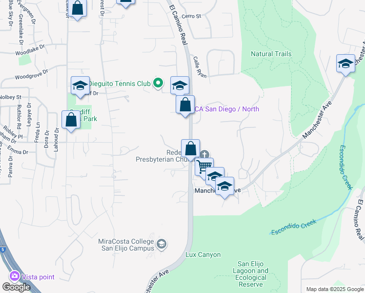 map of restaurants, bars, coffee shops, grocery stores, and more near 1720 South El Camino Real in Encinitas