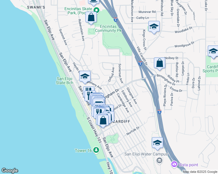map of restaurants, bars, coffee shops, grocery stores, and more near 362 Stafford Avenue in Encinitas