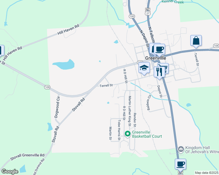 map of restaurants, bars, coffee shops, grocery stores, and more near 609 Harris Sreet in Greenville