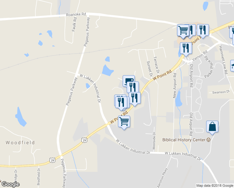 map of restaurants, bars, coffee shops, grocery stores, and more near 2184 West Point Road in LaGrange