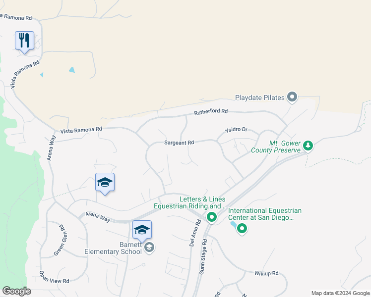 map of restaurants, bars, coffee shops, grocery stores, and more near 17272 Saint Helena Drive in Ramona