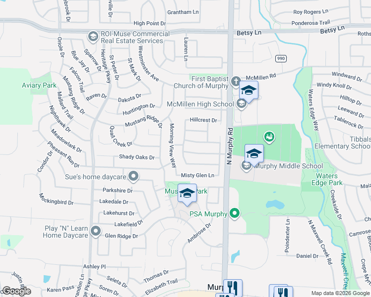 map of restaurants, bars, coffee shops, grocery stores, and more near 701 Summerfield Drive in Murphy