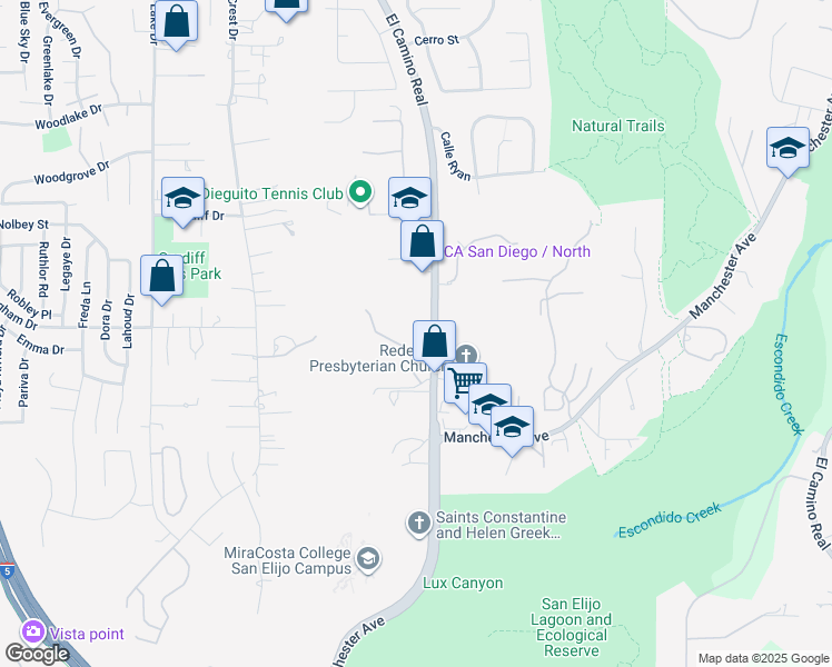 map of restaurants, bars, coffee shops, grocery stores, and more near 1760 South El Camino Real in Encinitas