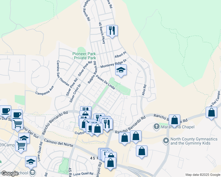 map of restaurants, bars, coffee shops, grocery stores, and more near 10512 Calle Tamarindo in San Diego
