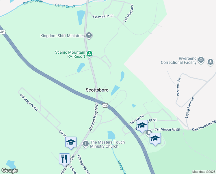 map of restaurants, bars, coffee shops, grocery stores, and more near 2710 Irwinton Road in Milledgeville