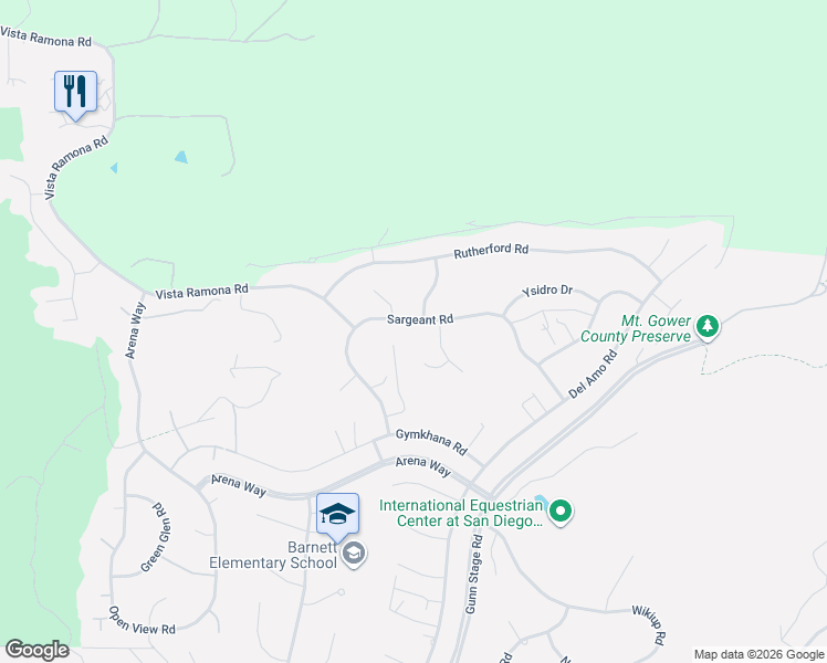 map of restaurants, bars, coffee shops, grocery stores, and more near 24153 Sargeant Road in Ramona