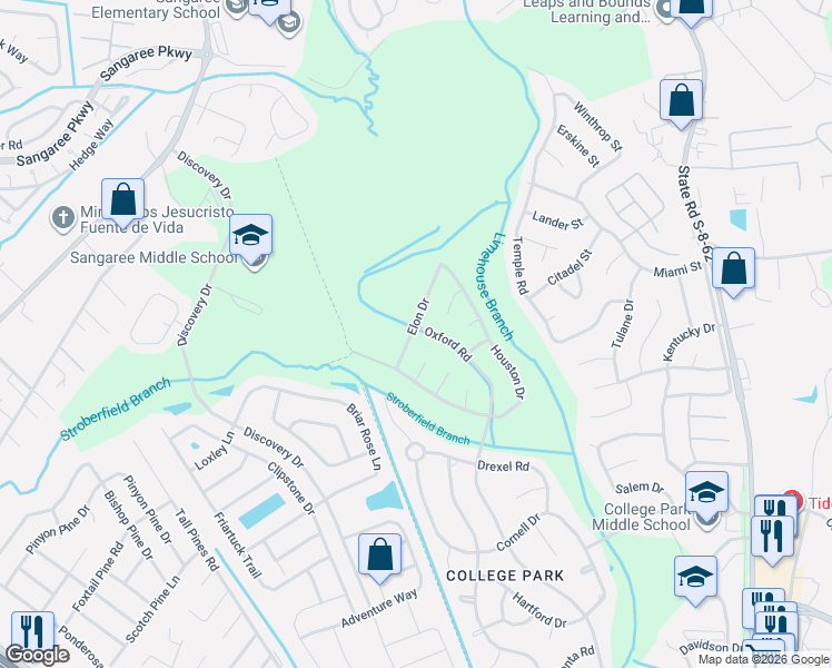 map of restaurants, bars, coffee shops, grocery stores, and more near 718 Oxford Road in Ladson