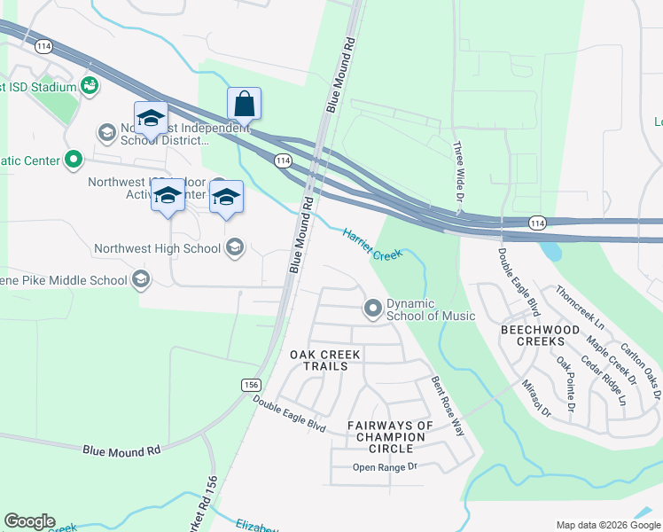 map of restaurants, bars, coffee shops, grocery stores, and more near 15964 Hayes Ridge Drive in Justin