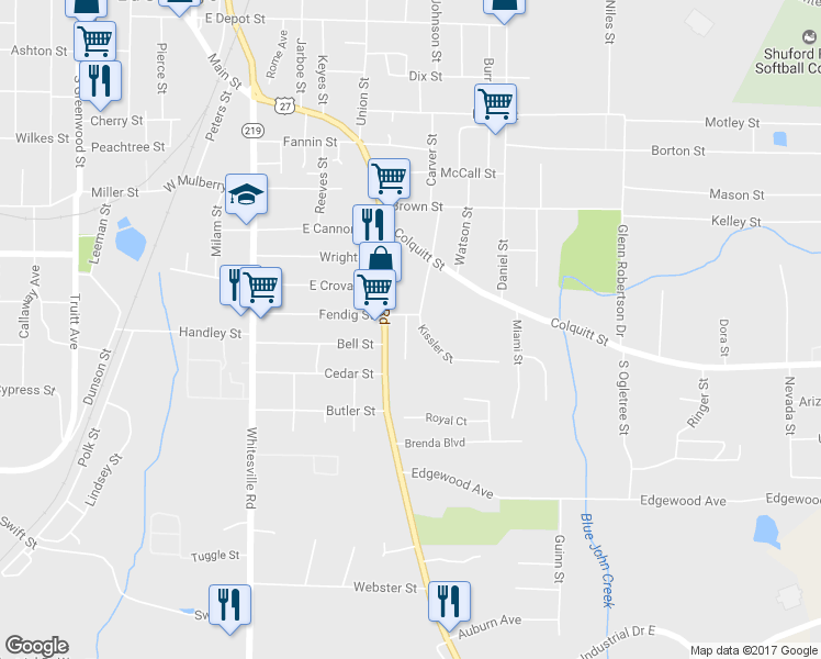 map of restaurants, bars, coffee shops, grocery stores, and more near 901 Whiteline Street in LaGrange