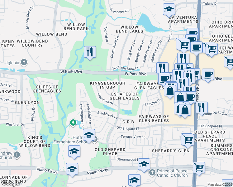 map of restaurants, bars, coffee shops, grocery stores, and more near 5212 Mackenzie Way in Plano