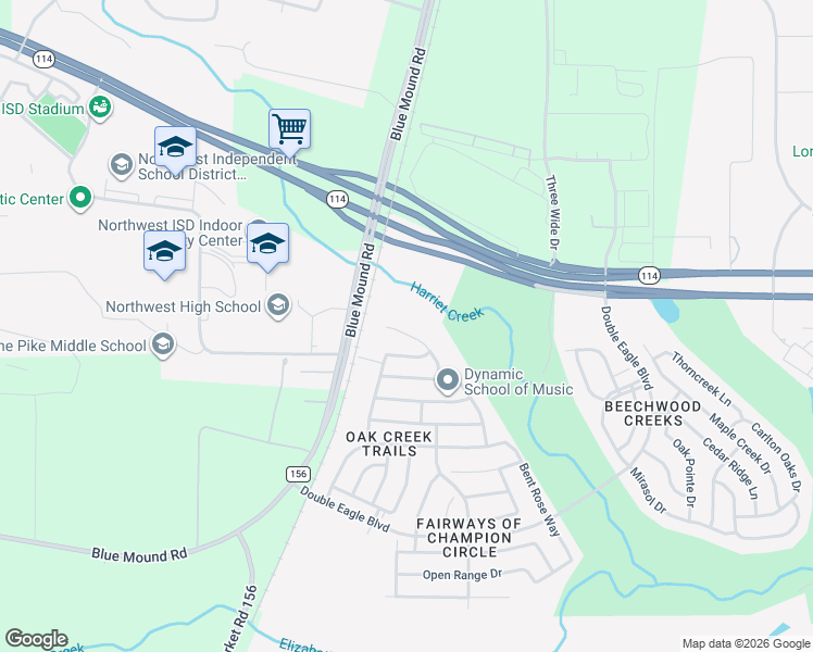 map of restaurants, bars, coffee shops, grocery stores, and more near 15964 Hayes Ridge Drive in Justin