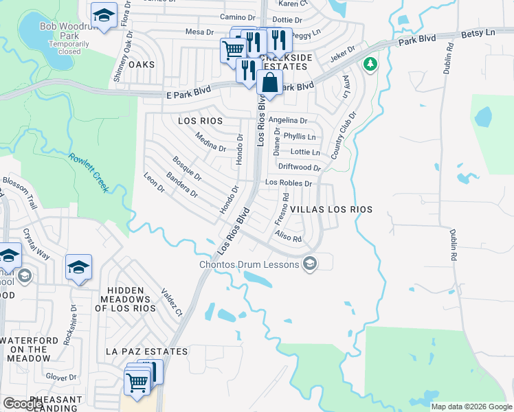 map of restaurants, bars, coffee shops, grocery stores, and more near 4205 San Saba Court in Plano