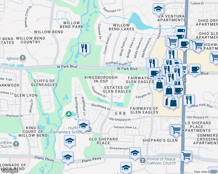 map of restaurants, bars, coffee shops, grocery stores, and more near 5212 Mackenzie Way in Plano