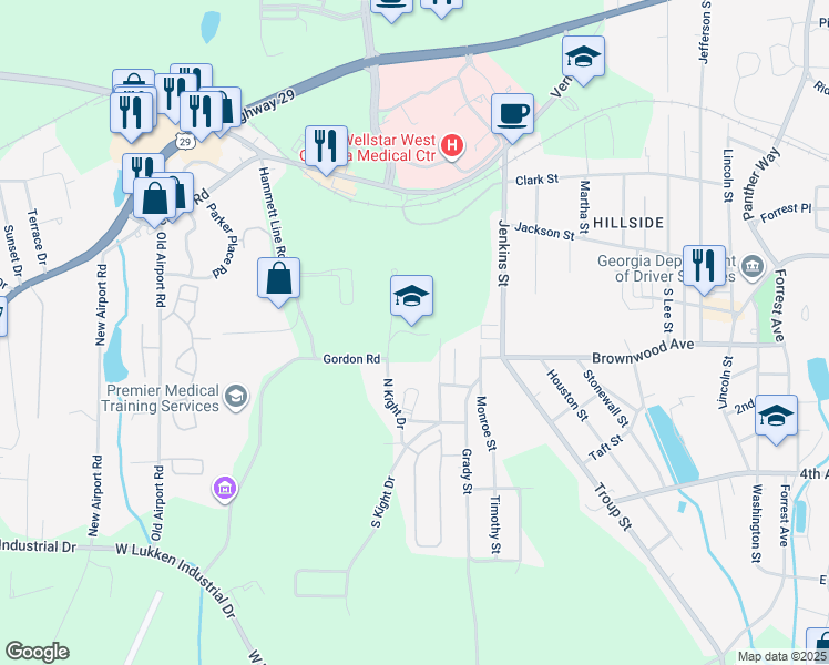 map of restaurants, bars, coffee shops, grocery stores, and more near 80 North Kight Drive in LaGrange