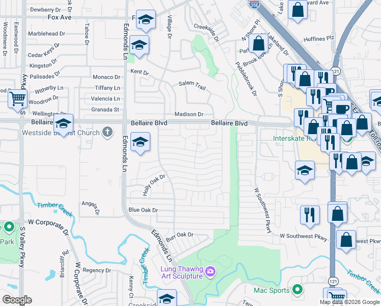 map of restaurants, bars, coffee shops, grocery stores, and more near 741 Red Wing Drive in Lewisville