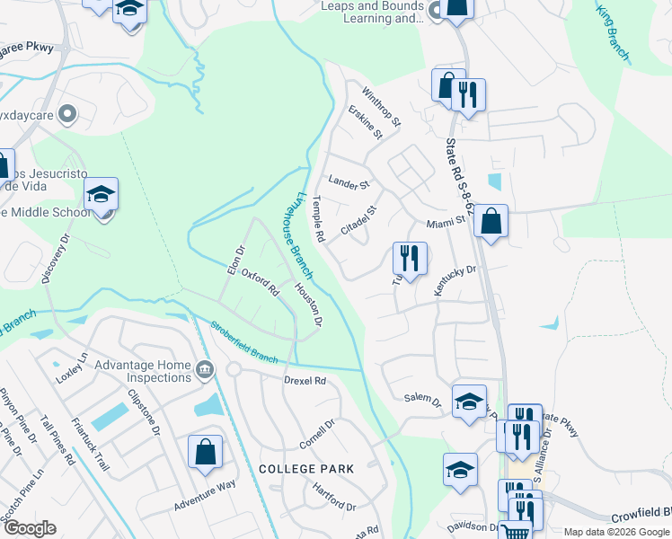 map of restaurants, bars, coffee shops, grocery stores, and more near 429 Temple Road in Ladson