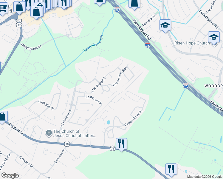 map of restaurants, bars, coffee shops, grocery stores, and more near 307 McDougal Circle in Summerville