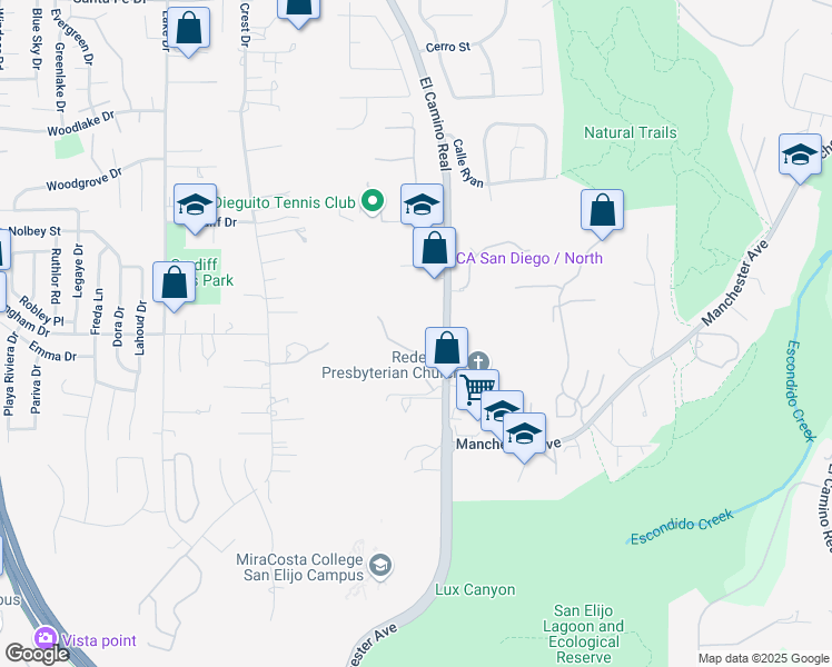 map of restaurants, bars, coffee shops, grocery stores, and more near 1720 South El Camino Real in Encinitas