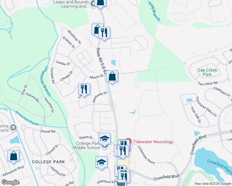map of restaurants, bars, coffee shops, grocery stores, and more near 818 College Park Road in Ladson