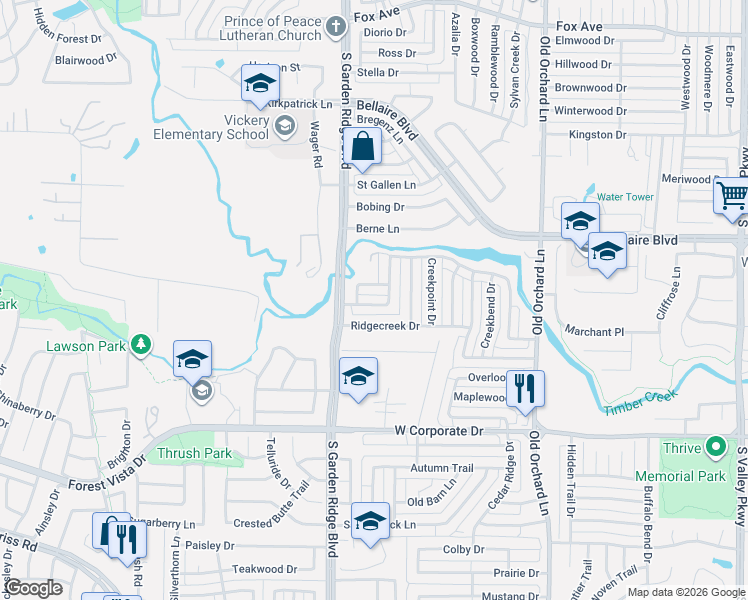 map of restaurants, bars, coffee shops, grocery stores, and more near 1443 Creekview Drive in Lewisville