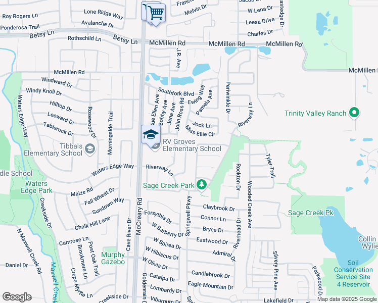 map of restaurants, bars, coffee shops, grocery stores, and more near 1102 Meandering Dr in Wylie