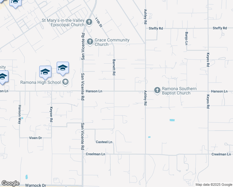 map of restaurants, bars, coffee shops, grocery stores, and more near 1414 Barnett Road in Ramona