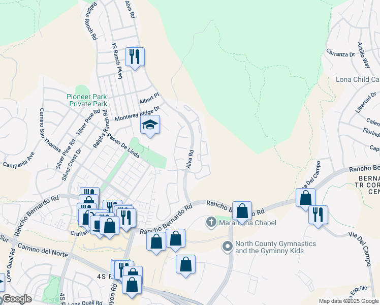 map of restaurants, bars, coffee shops, grocery stores, and more near 986 Alva Road in San Diego