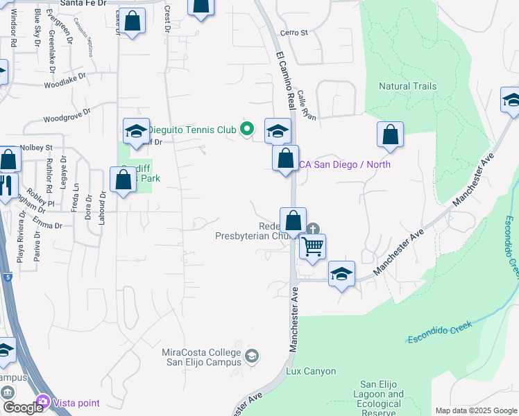map of restaurants, bars, coffee shops, grocery stores, and more near 1750 El Camino Real in Encinitas